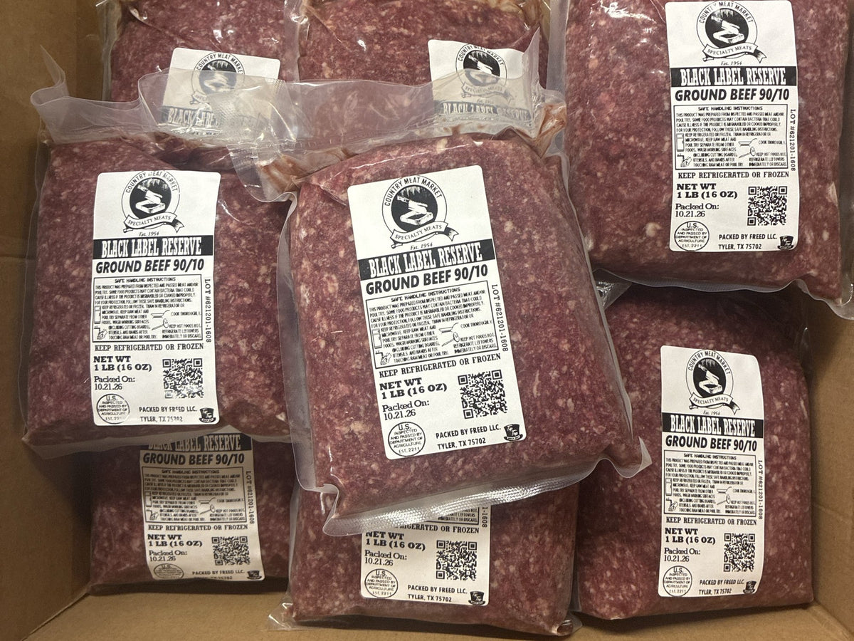 Country Meat Market Black Label Reserve 90/10 lean ground beef in 1 lb vacuum packs
